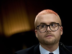 Christopher Wylie, a whistleblower and former employee with Cambridge Analytica, listens during a Senate Judiciary Committee hearing in Washington, D.C., U.S., on Wednesday, May 16, 2018.