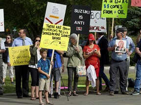 Protestors picketed the University of Alberta convocation ceremonies at the Northern Alberta Jubilee Auditorium on Thursday June 7, 2018 where David Suzuki received an honorary doctor of science degree from the University of Alberta for his lifetime achievement in promoting science literacy and education. (PHOTO BY LARRY WONG/POSTMEDIA)