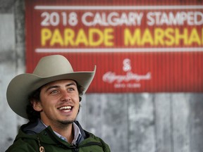 Mark McMorris is announced as the 2018 Calgary Stampede Parade Marshal at Enmax Park in Calgary, on Thursday June 14, 2018. Leah Hennel/Postmedia