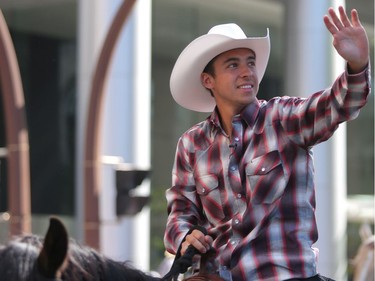 Calgary Flames Johnny Gaudreau rides in the 2018 Calgary Stampede Parade on Friday July 6, 2018. Leah Hennel/Postmedia