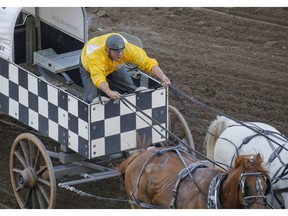 Jason Glass in action in Heat 4 of the Rangeland Derby at the Calgary Stampede in Calgary, Ab., on Thursday July 12, 2018. Mike Drew/Postmedia