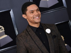 Trevor Noah arrives for the 60th Grammy Awards in New York on Jan. 28, 2018.