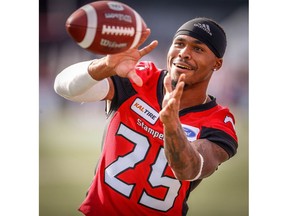 Calgary Stampeders Don Jackson during warm-up before facing the Ottawa Redblacks in CFL football in Calgary on Thursday, June 28, 2018. Al Charest/Postmedia