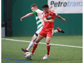 The Calgary Foothills FC and the TSS Rovers play indoors at the Calgary Foothills Soccer Club on Saturday June 23, 2018. Gavin Young/Postmedia