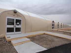 HIGH RIVER, ALBERTA.:  SEPTEMBER 25, 2013 -- Temporary sprung tent structures for businesses in High River, Alberta that were lost or damaged in the June floods. For City story by Valerie Fortney (Leah Hennel/Calgary Herald)