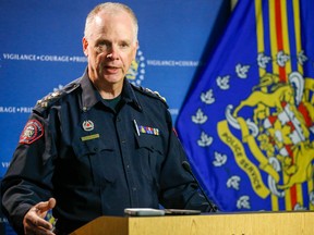 Police Chief Roger Chaffin answers questions after issuing a formal apology to Calgary's lesbian, gay, bi-sexual, transsexual, queer, questioning and two-spirit community on Friday, July 27, 2018. Al Charest/Postmedia