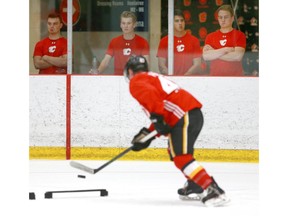 Onlookers watch an on ice session at Winsport during the Calgary Flames development camp in Calgary on Friday, July 6, 2018. Jim Wells/Postmedia