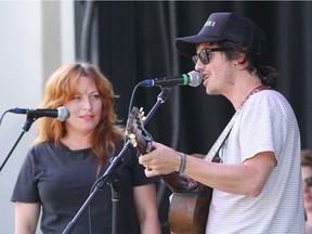 Shovels and Rope join the jam on the National Stage four during the Business Casual Jam at the 2018 Folk Fest in Calgary on Sunday, July 29, 2018. Jim Wells/Postmedia