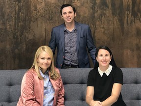photograph of Jonathan Herman, Stephanie Kochorek (L) and Jill Dewes (R), partners in Daughter Creative. For Parker column July 7, 2018
