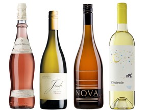 Domaine Houchart rose, Josh Cellars Chardonnay, Benjamin Bridge Nova 7 and Luna Creciente Albarino.