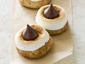 This undated photo provided by America's Test Kitchen in June 2018 shows s'mores blossom cookies in Brookline, Mass. This recipe appears in the cookbook The Perfect Cookie. (Joe Keller/America's Test Kitchen via AP) ORG XMIT: NYTK109