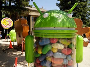 A sculpture at Google's Mountain View, Calif., campus depicting the 2012 version of Android, known as Jelly Bean. A group has been working on software that they hope will eventually replace Android, the world's dominant mobile operating system.