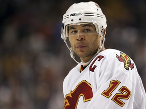 Jarome Iginla #12 of the Calgary Flames on October 19, 2006 at TD Banknorth Garden in Boston, Massachusetts.