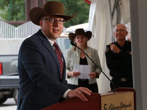 Calgary Stampede vice-president of park planning and development Jim Laurendeau speaks as the Calgary Stampede demonstrated this year's entrance security procedures at Stampede Park on Tuesday, July 3, 2018.