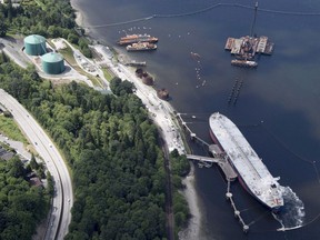 An aerial view of Kinder Morgan's Trans Mountain marine terminal, in Burnaby.