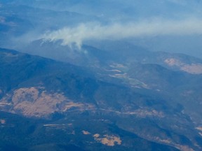 An aerial view of the fire near Peachland.