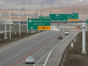 Ted Rhodes, Calgary Herald,  CALGARY, AB: NOVEMBER 2, 2009 -- The view looking west on Stoney Trail from Metis Trail as the north portion of the Calgary ring road was officially opened November 2. The roadway now stretches from 17th Avenue in the east to 16th Avenue in the west.