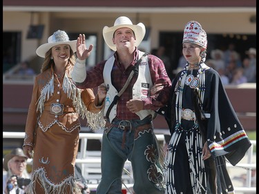 2018 Calgary Stampede Bareback Champion Richie Champion, from Dublin, TX, celebrates on Sunday, July 15, 2018. Dean Pilling/Postmedia