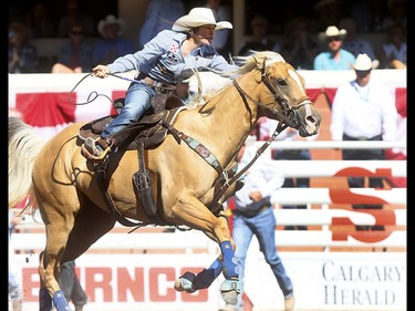 Hailey Kinsel from Cotulla,TX, wins the Barrel Racing Championships on day 10 of the 2018 Calgary Stampede rodeo on Sunday July 15, 2018. Darren Makowichuk/Postmedia