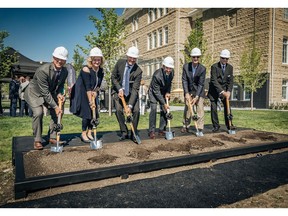 The shovel turning for the Edward including, from left: Kelly Zaharia, vice-president of Centron Construction; June Hazel, Board Director, Section23 Developments; Chris Plosz, president of Section23 Developments; Walter Downey, vice-president operations, New Coast Lifestyles; Stan Carscallen, board director of Section23 Developments; and Robert Ollerenshaw, founder and executive chairman. Section23 Developments.