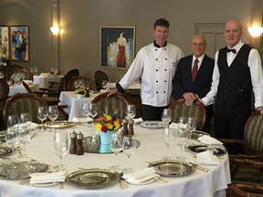 Executive chef Bob Matthews and owners Joseph De Angelis and Joe Mathes of La Chaumiere  Restaurant, celebrating 40 years in Calgary. Supplied photo, for David Parker column. July 2018