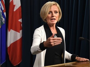 Alberta Premier Rachel Notley speaks after the Federal Court of Appeal quashed construction approvals to build the Trans Mountain pipeline expansion project during a news conference at the Alberta legislature in Edmonton on Thursday, Aug. 30, 2018.