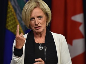 Alberta Premier Rachel Notley speaks after the Federal Court of Appeal has quashed construction approvals to build the Trans Mountain pipeline expansion project during a news conference at the Alberta Legislature in Edmonton, August 30, 2018. Ed Kaiser/Postmedia