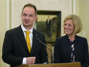 Service Alberta Minister Brian Malkinson and Premier Rachel Notley during Malkinson's swearing-in ceremony in June. The ministry has been consulting with registry stakeholders ahead of proposed changes to the province's road test model coming in 2019.