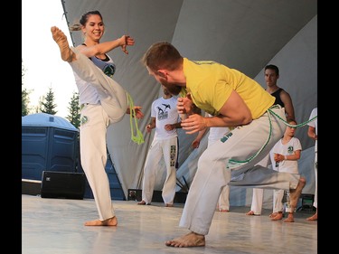 Capoeira Ache Brasil demonstrate capoeira at Globalfest on Tuesday, August 21, 2018. The Philippines put on the show fireworks show for the night.