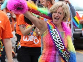 Premier Rachel Notley leads the Calgary Pride Parade last year.