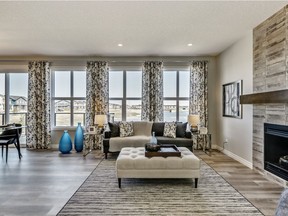 The great room in the Fairmont show home by Trico Homes, in Midtown, Airdrie.