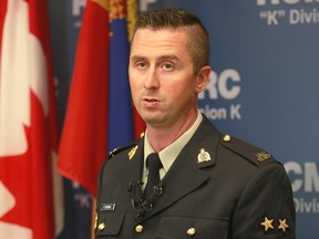RCMP Cpl. Curtis Peters speaks to media about the Aug. 2 shooting of a German tourist on Hwy 1A near Morley. RCMP held a press conference on Aug. 16, 2018, asking for public assistance in the case.
