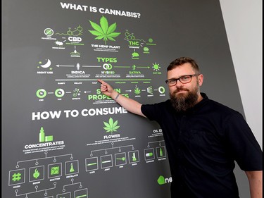 NewLeaf CAO Angus Taylor gives a Sneak-Peek at the future of Cannabis at his 1935 37th SW store in Calgary on Monday August 20, 2018. Darren Makowichuk/Postmedia