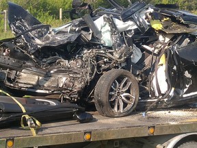 Highway 22X near the junction of Highway 22 east of Priddis was closed for hours as RCMP investigated a fatal crash. RCMP said the head-on crash claimed the lives of three people—two male drivers and one female passenger. Photo courtesy Dave Will/CBC