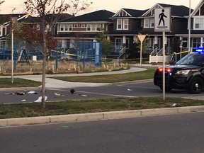 The scene where Calgary police shot a man early Friday morning, Aug. 30, 2018.