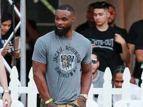 Tyron Woodley attends The Nike 3ON3 Celebrity Basketball Game at L.A. LIVE Microsoft Square in Los Angeles on Friday, Aug. 3, 2018.