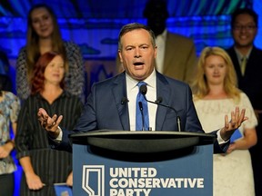 Alberta's United Conservative Party (UCP) Leader Jason Kenney delivers a speech at the party's Unity Anniversary Rally held at the Shaw Conference Center in Edmonton on Sunday July 22, 2018.