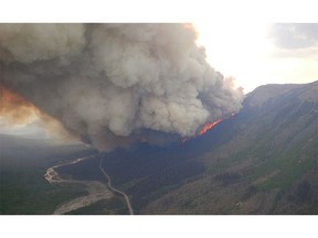 An August 1, 2018 photo that show the lightning-ignited Wardle wildfire in Kootenay National Park near Highway 93S, looking south in the Vermilion valley. Photo courtesy Parks Canada