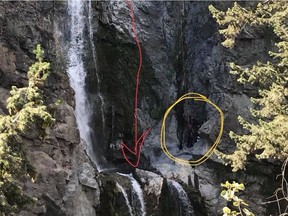 An Alberta man survived a 45-metre fall over a cliff at Fintry Falls north of Kelowna, B.C.