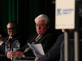 Ian Anderson, Trans Mountain Corp., right, during the International Pipeline Conference at the Hyatt in Calgary, on Wednesday Sept. 26, 2018.