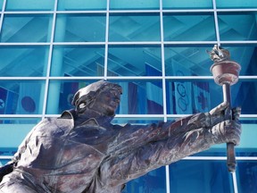 The Share the Flame statue at the Canada Olympic Park at WinSport, Calgary.