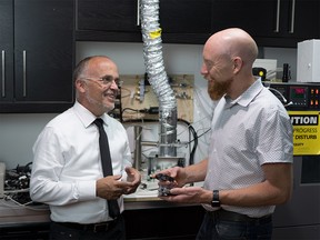Cody Slater, chief executive and chairman of Blackline Safety, with vice-president of product development, Barry Moore.