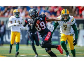 Calgary Stampeders DaVaris Daniels runs for a touchdown against Edmonton Eskimos during the Labour Day Classic in Calgary on Monday. Photo by Al Charest/Postmedia