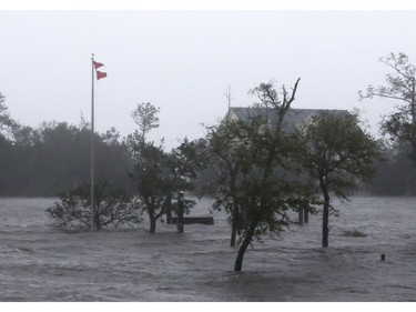 High winds and storm surge from Hurricane Florence hits Swansboro N.C.,Friday, Sept. 14, 2018.