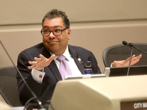 Calgary Mayor Naheed Nenshi speaks as Calgary 2026 unveiled its draft host plan publicly for the first time at City Hall in Calgary on Tuesda, Sept. 11, 2018.