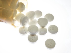 Prescription pills containing oxycodone and acetaminophen are shown in Toronto, Dec. 23, 2017. Newly released statistics on opioid-related deaths in Canada through the first three months of the year suggest these deaths are on the rise compared to each of the last two years.