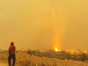 BC Wildfire Service crews encounter a "fire whirl" while fighting a wildfire near Vanderhoof, B.C. on Aug. 19.