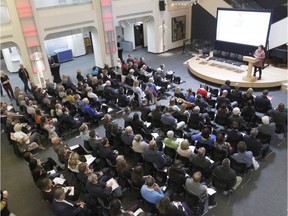 Calgarians have a big decision to make on Nov. 13 when they vote Yes or No to the proposed 2026 Olympic bid. A noon hour crowd fills the lobby of the Jack Singer Concert Hall Sept. 20 in a public engagement session held by the bid corporation.