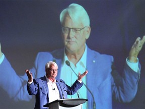 Gordon Campbell, Fomer High Commissioner to the United Kingdom, speaks on the Future of Europe at the 2018 Global Business Forum held at the Fairmount Banff Springs in Banff, Alberta on Friday, September 28, 2018. Jim Wells/Postmedia