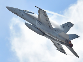 A Royal Australian Air Force F-18 Hornet performs during the Australian International Airshow in 2015.